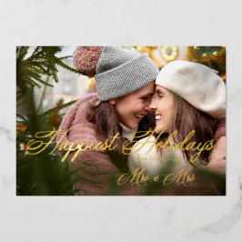 Golden Modern Mrs & Mr Happiest Holidays Christmas Folien Feiertagskarte
