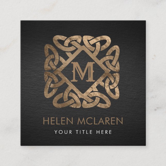 Golden Monogram Celtic Knot Ornament Quadratische Visitenkarte (Vorderseite)