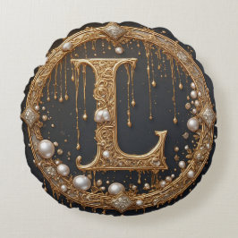 Golden Monogram Initial Letter L Rundes Kissen