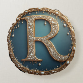 Golden Monogram Initial Letter R Rundes Kissen