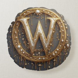 Golden Monogram Initial Letter W Rundes Kissen
