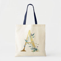 Golden Monogram Letter A Blue Watercolor-Blume