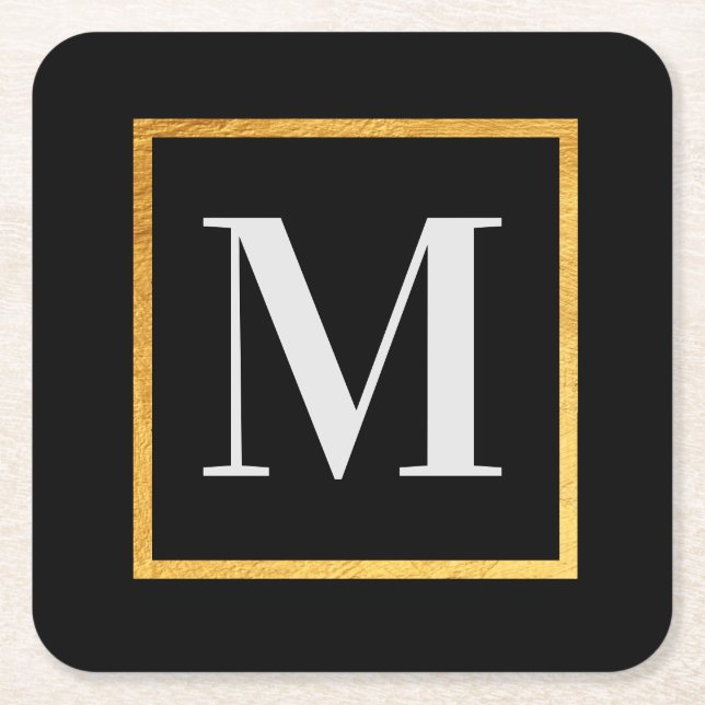 Golden Monogram Rechteckiger Pappuntersetzer (Vorderseite)