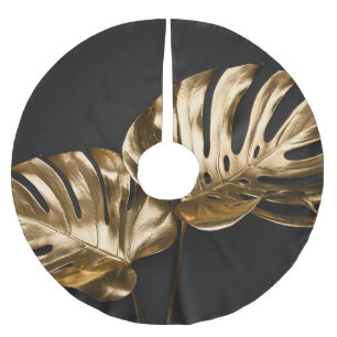 Golden Monstera: Luxuriöse künstlerische Kompositi Polyester Weihnachtsbaumdecke