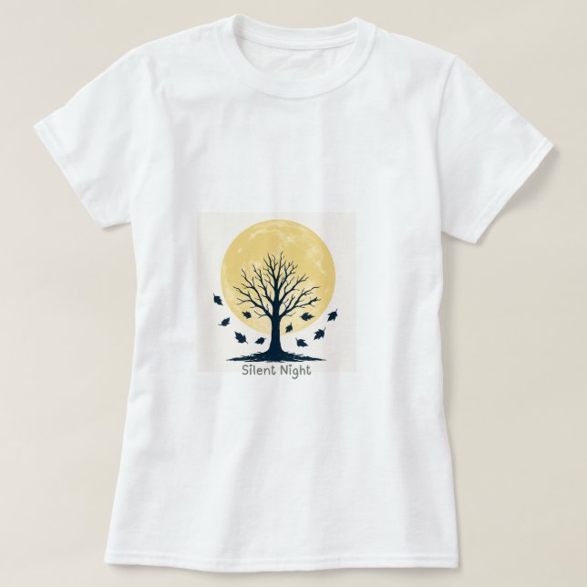 Golden Moon & Bare Tree Silhouette – Minimal Autum T-Shirt (Design vorne)