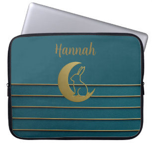 Golden Moon & Bunny on Aquamarin Laptopschutzhülle