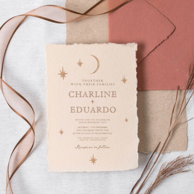 Golden Moon Celestial Boho Wedding Qr Code Einladung (Von Creator hochgeladen)