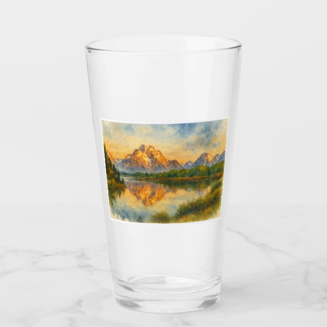Golden Mountain Reflektion Wasserfarben Glas Cup (Vorderseite)