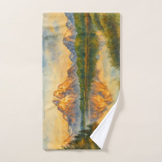 Golden Mountain Reflektion Wasserfarbene Landschaf Handtuch (Handtuch)