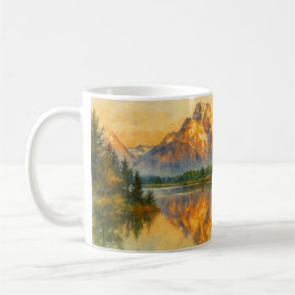 Golden Mountain Reflektion Wasserfarbene Landschaf Kaffeetasse