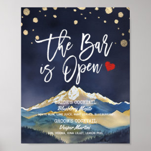 Golden Mountain Wedding Bar is Open Drink Menu Poster
