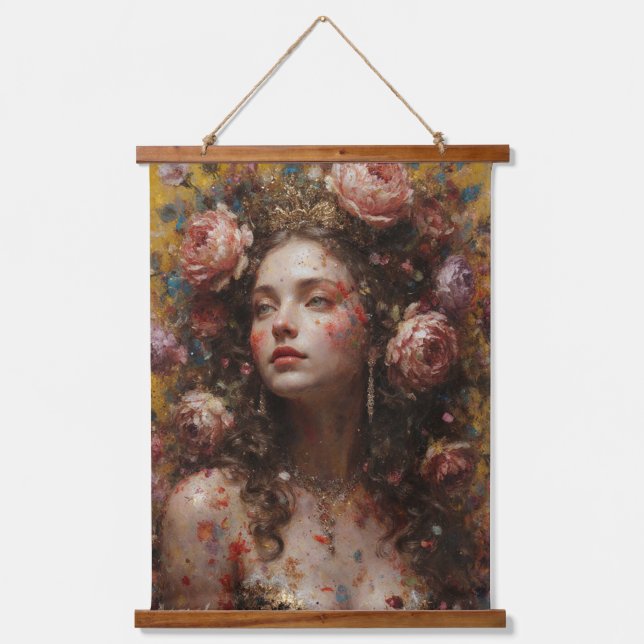 Golden Muse Wood Topped Tapestry Wandteppich Mit Holzrahmen (Vorderseite)