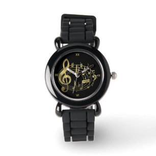 Golden Musical Notes in Oval Shape Armbanduhr