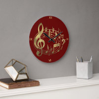 Golden Musical Notes in Oval Shape in Red