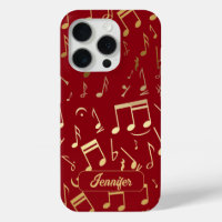 Golden Musical Notes on deep red Background