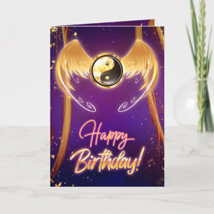 Golden Mystic Purple Yin Yang Carte d'anniversaire