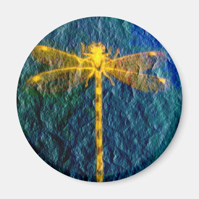 Golden Mythical Dragonfly auf texturiertem Hinterg Magnet (Vorne)