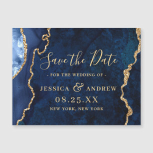 Golden Navy Blue Agate Save the Date Magnetkarte