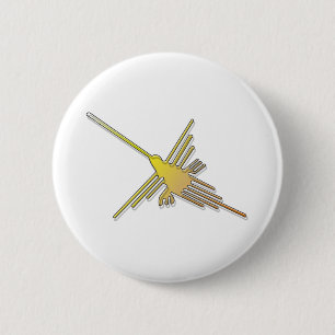 Golden Nazca Lines Hummingbird Button