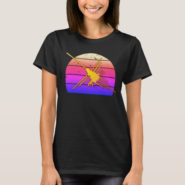 Golden Nazca Lines Hummingbird Retro Sunset T-Shirt (Vorderseite)