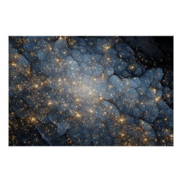 Golden Nebula Sparkles Midnight Blue Cosmos Poster