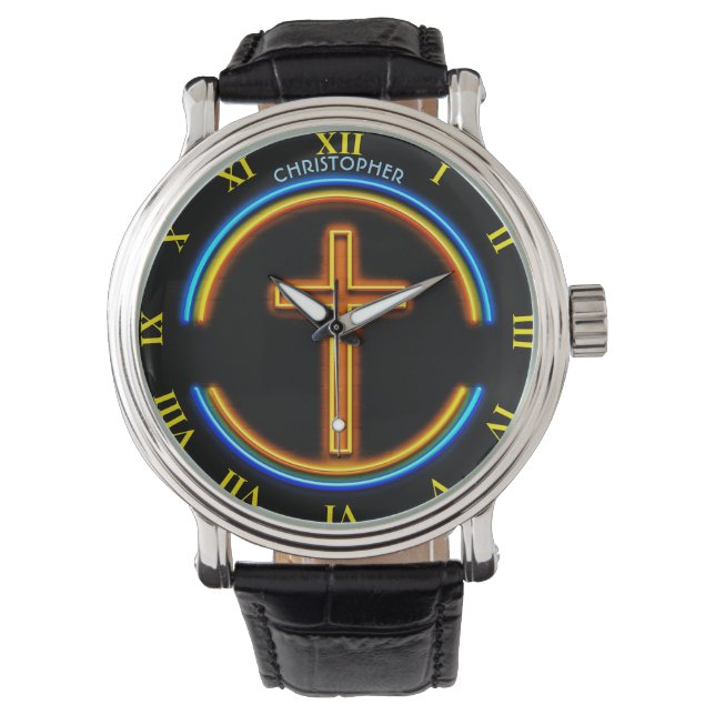 Golden Neon Glasst Psychedelic Christlich Jesus Armbanduhr (Vorderseite)