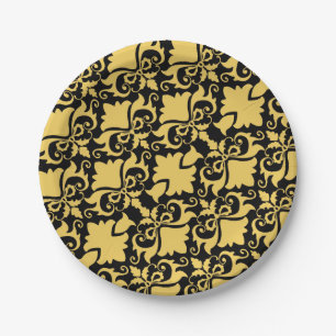 Golden Night Damask Bows Pappteller