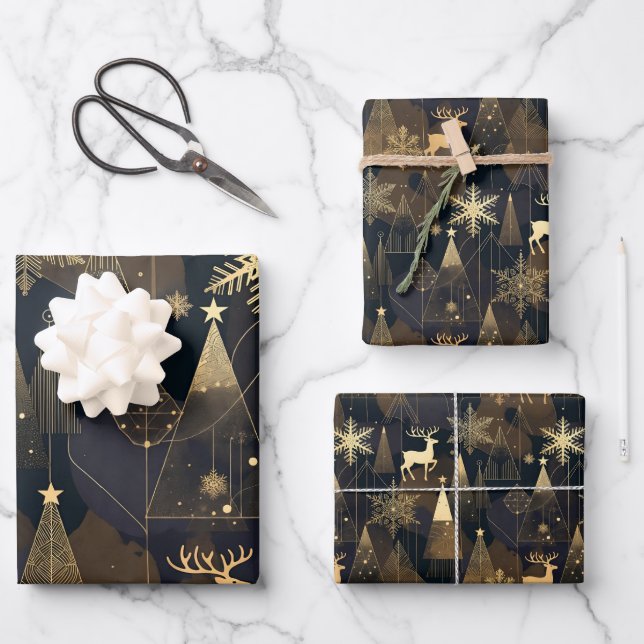 Golden Noir Christmas Forest Geschenkpapier Set (Vorderseite)