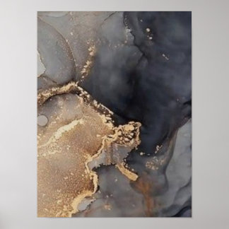 Golden Noir Marmor Abstraktes Wandkunstwerk – Schw Poster