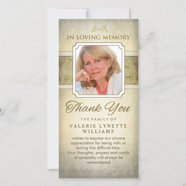 Golden Notes Musical Memorial Carte de remerciemen (Devant)