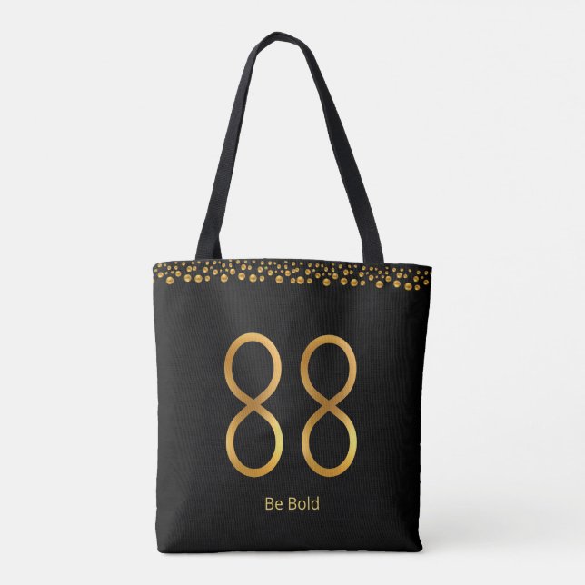 Golden Number 88 & Golden Confetti auf schwarz Tasche (Rückseite)