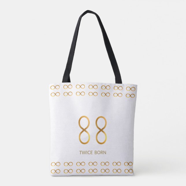Golden Number 88 & Infinity Pattern auf Weiß Tasche (Rückseite)