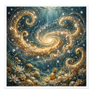Golden Ocean Fantasy - Luxus-Goldstrudel-Wandkunst Fotodruck
