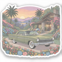 Golden Olive Green Car Tropical Sunset