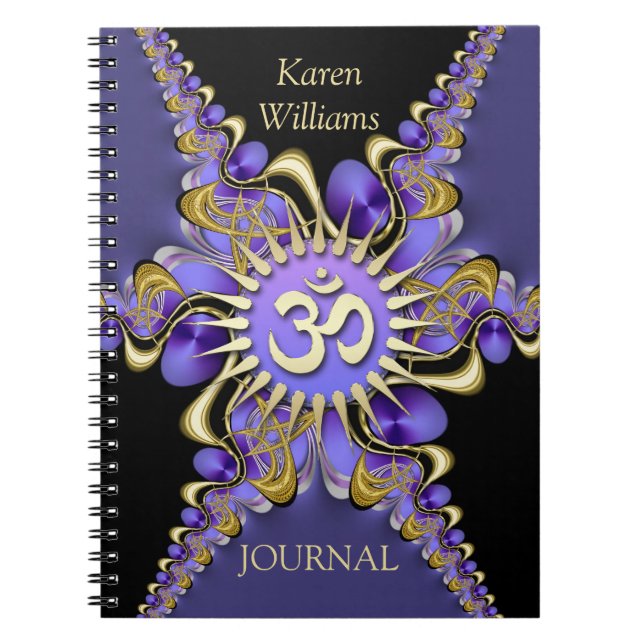 Golden Om Lila Fraktal Lace Elegantes Notebook Notizblock (Vorderseite)
