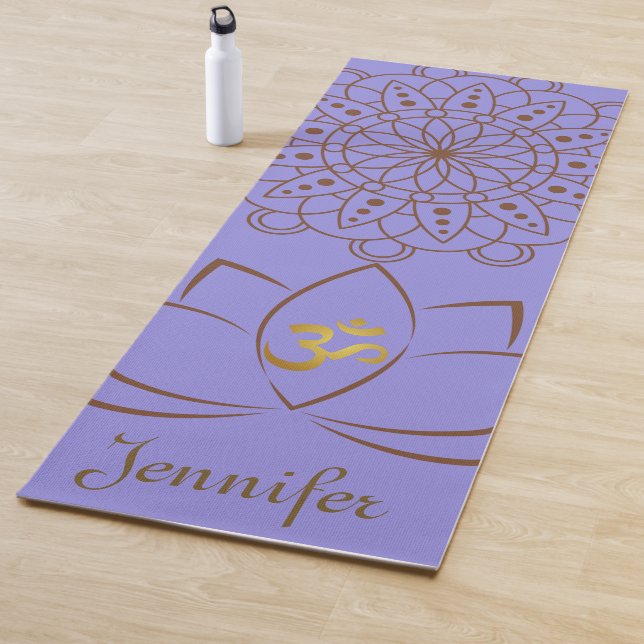 Golden Om Lotus Mandala + Ihr Name spirituell Yogamatte (Beispiel)