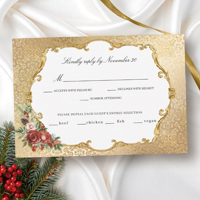 Golden Opulence Weihnachten Blumenzehen RSVP Karte (Von Creator hochgeladen)