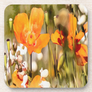 Golden Orange California Poppy Akryllische Malerei Getränkeuntersetzer
