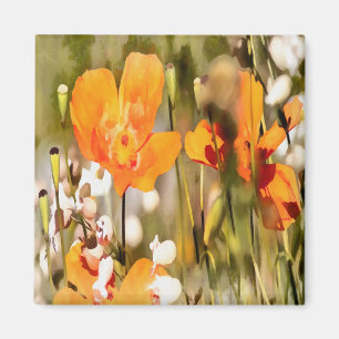 Golden Orange California Poppy Akryllische Malerei Magnet