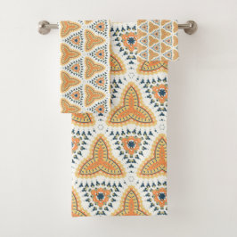 Golden Orange Geo Pattern Badhandtuch Set