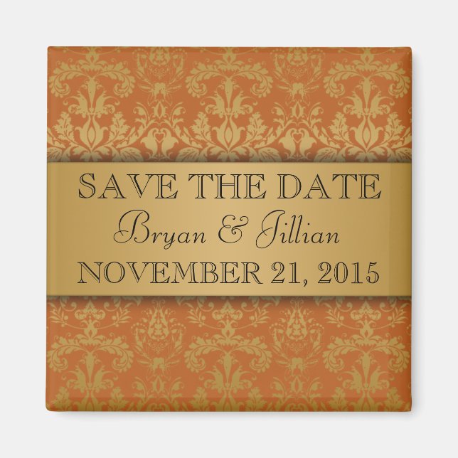 Golden Orange & Gold Regal Damask Save the Date Magnet (Vorne)