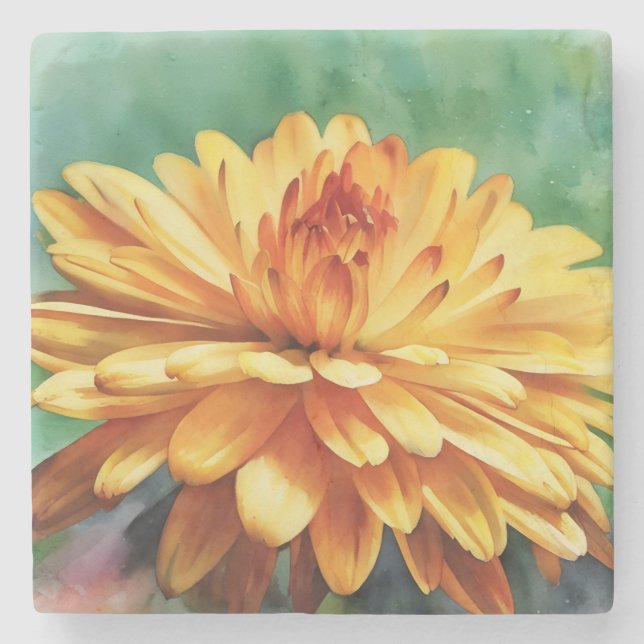 Golden Orange Mum Blume Herbst Kulturpass Bellinzo Steinuntersetzer (Vorderseite)
