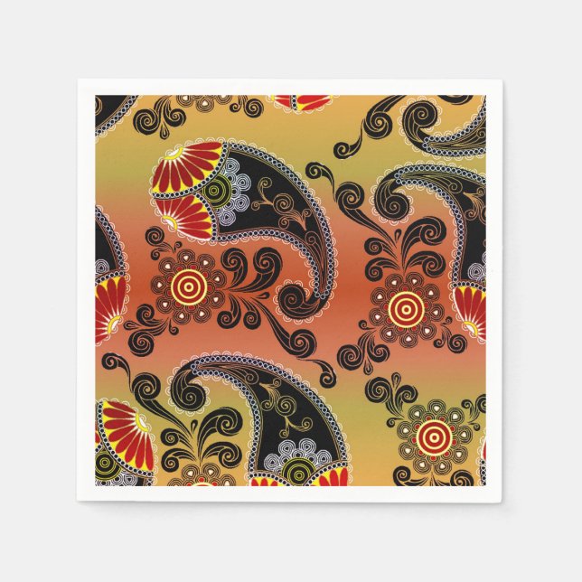 Golden Orange Paisley Pattern Napkins Serviette (Vorderseite)