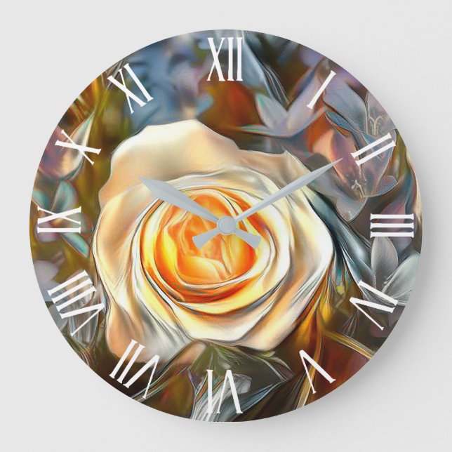 Golden Orange Popular Einzigartige Rose Kunst, Dic Große Wanduhr (Vorderseite)