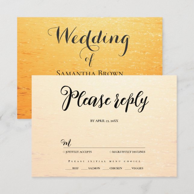 Golden Orange Sommermeere Hochzeit RSVP Karte (Vorne/Hinten)