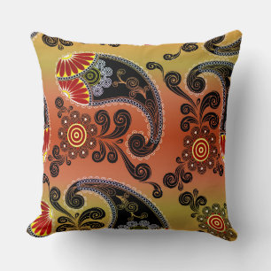 Golden Orange und Black Paisley Throw Kissen
