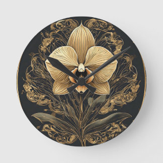 Golden Orchid Design Runde Wanduhr