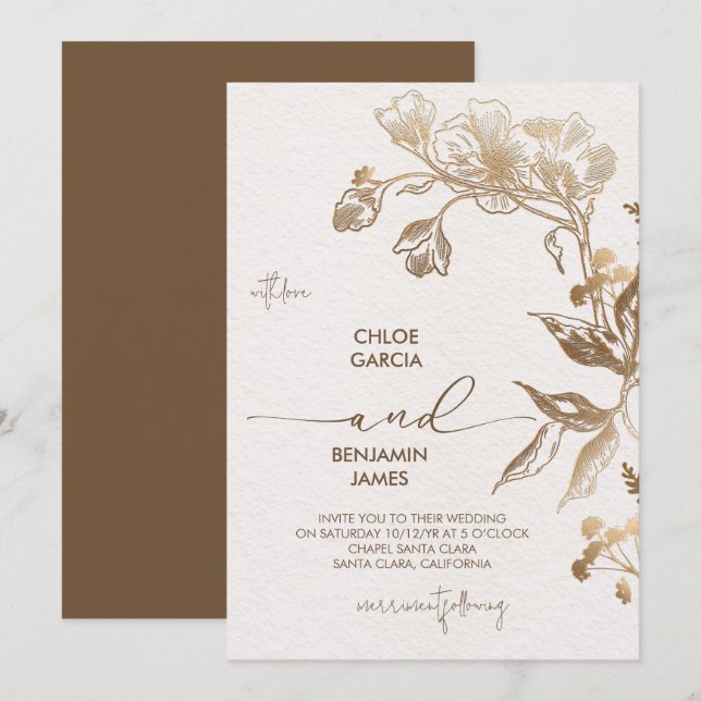 Golden Orchid Wedding Einladung (Vorne/Hinten)