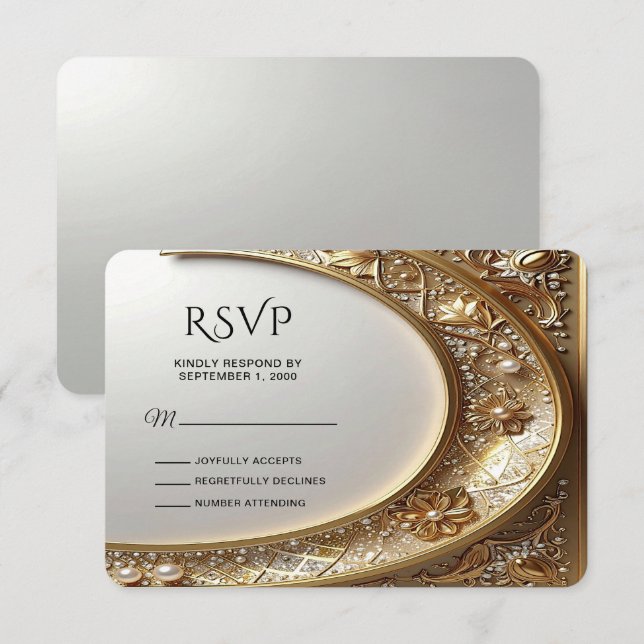 Golden Ornate Frame RSVP Card (Vorne/Hinten)