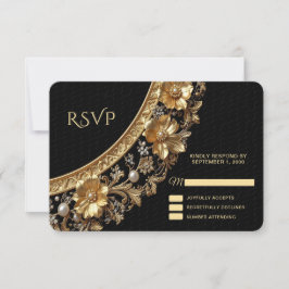 Golden Ornate Frame RSVP Card Karte